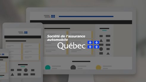 Logo de l'Assurance Automobile du Québec devant des écrans