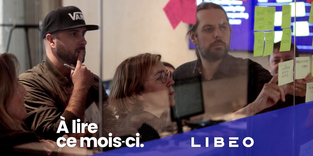 Logo de Libéo en-dessous d'une photographie de personnes participant à un atelier de Design Thinking