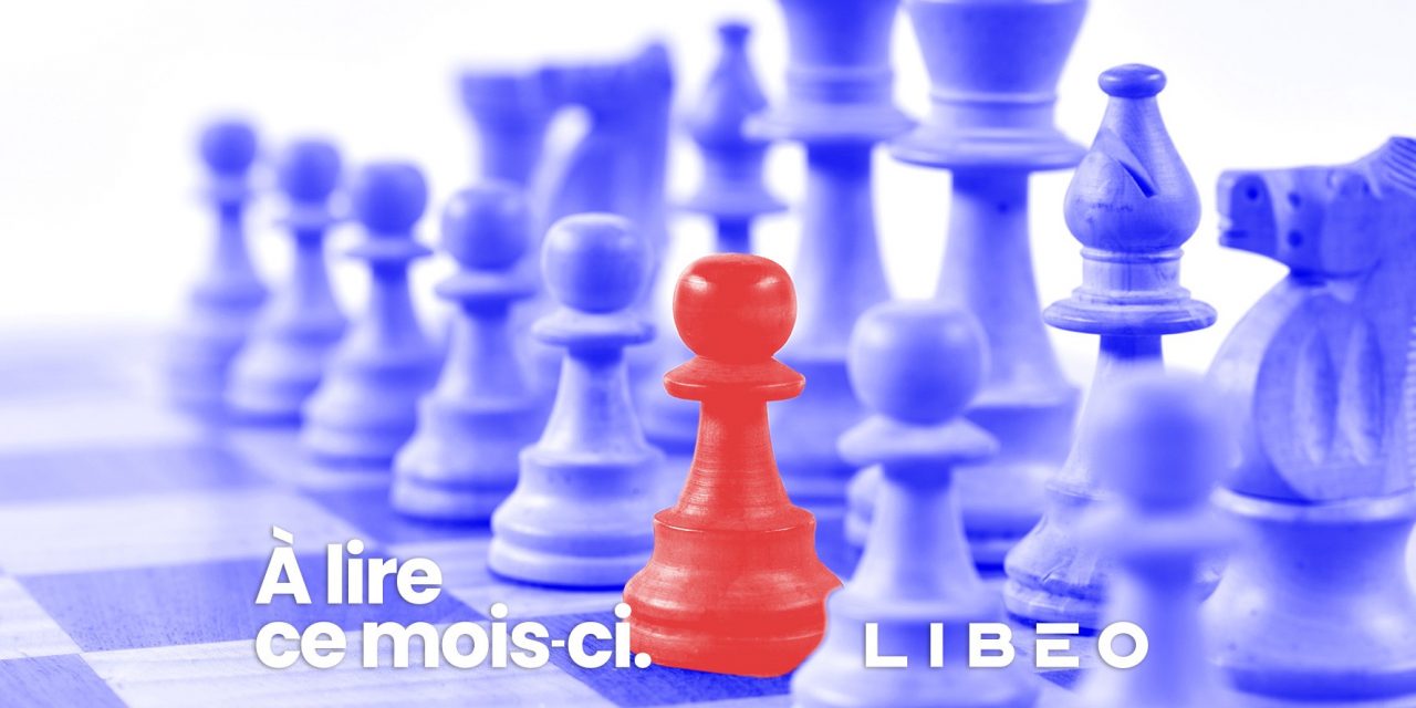 Logo de Libéo avec des pièces d'échec bleues et rouges