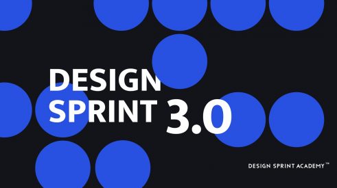 Titre de l'article entouré de plusieurs bulles bleues et du logo de la Design Sprint Academy