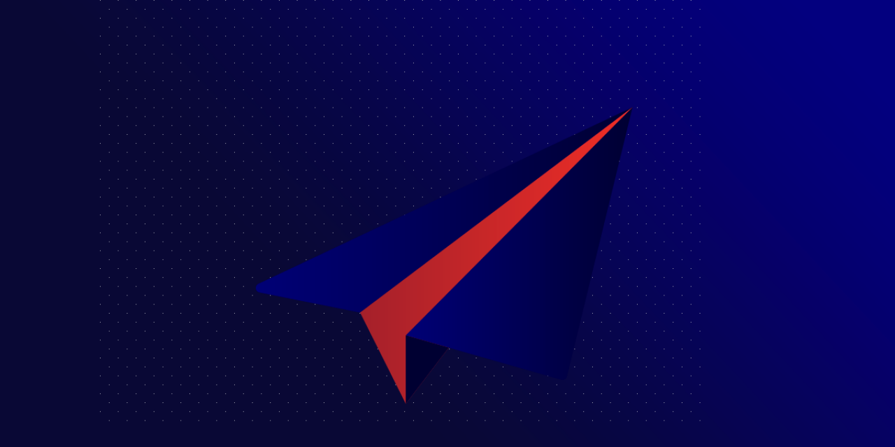 Illustration avec un avion en papier bleu et rouge