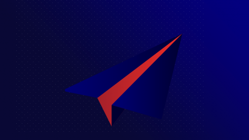 Illustration avec un avion en papier bleu et rouge