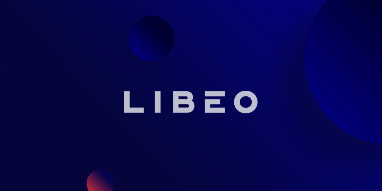 Logo de Libéo entouré de bulles bleues et rouges
