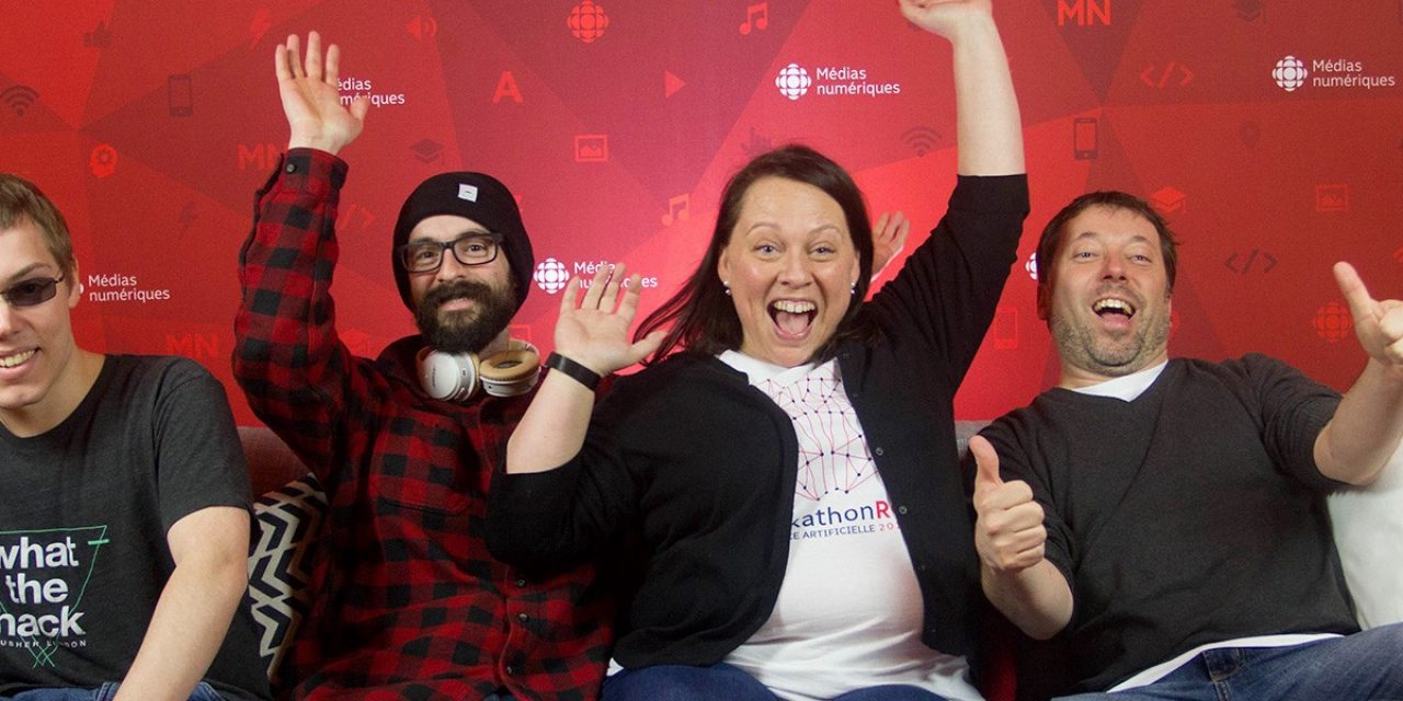 Photographie de l'équipe de Libéo du Hackathon de Radio-Canada avec ses quatre membres