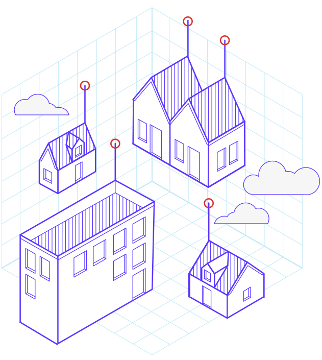 Illustration avec des maisons et des immeubles