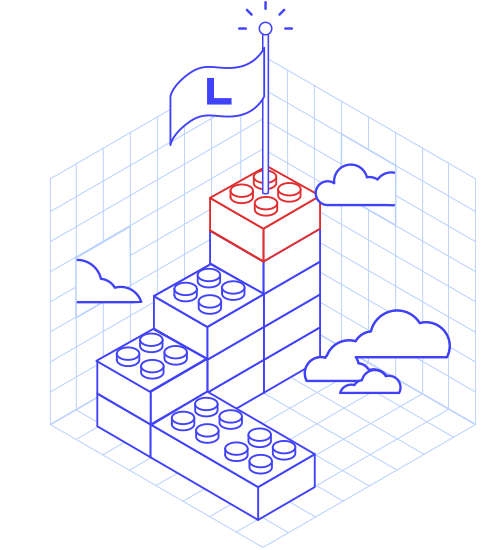 Dessin de cubes avec le drapeau de Libéo au dessus qui symbolise les réalisations