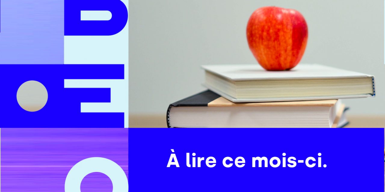 Bannière avec le nom de Libéo et l'image de livres et d'une pomme pour illustrer l'infolettre de septembre 2020