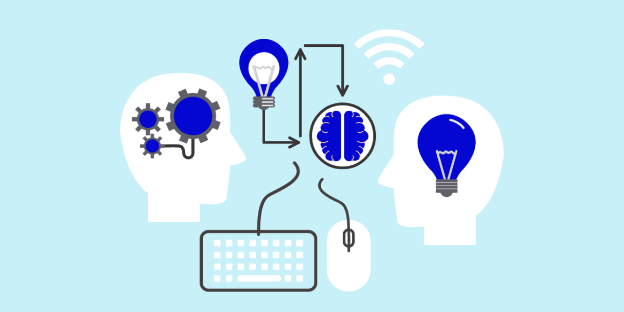 Bannière représentant deux icônes de tête réfléchissant à des idées innovantes