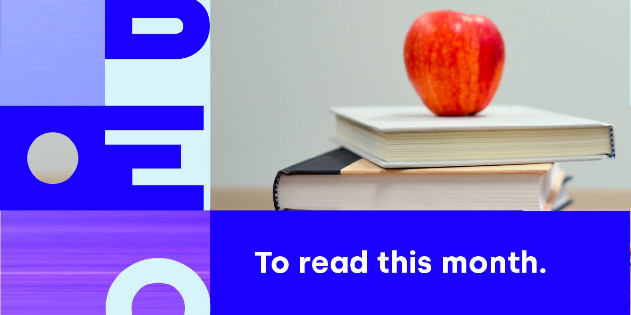 Banner with the name Libéo and the image of books and an apple to illustrate the September 2020 newsletter