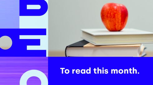 Banner with the name Libéo and the image of books and an apple to illustrate the September 2020 newsletter