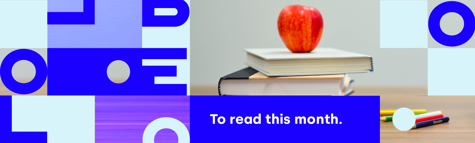 Banner with the name Libéo and the image of books and an apple to illustrate the September 2020 newsletter