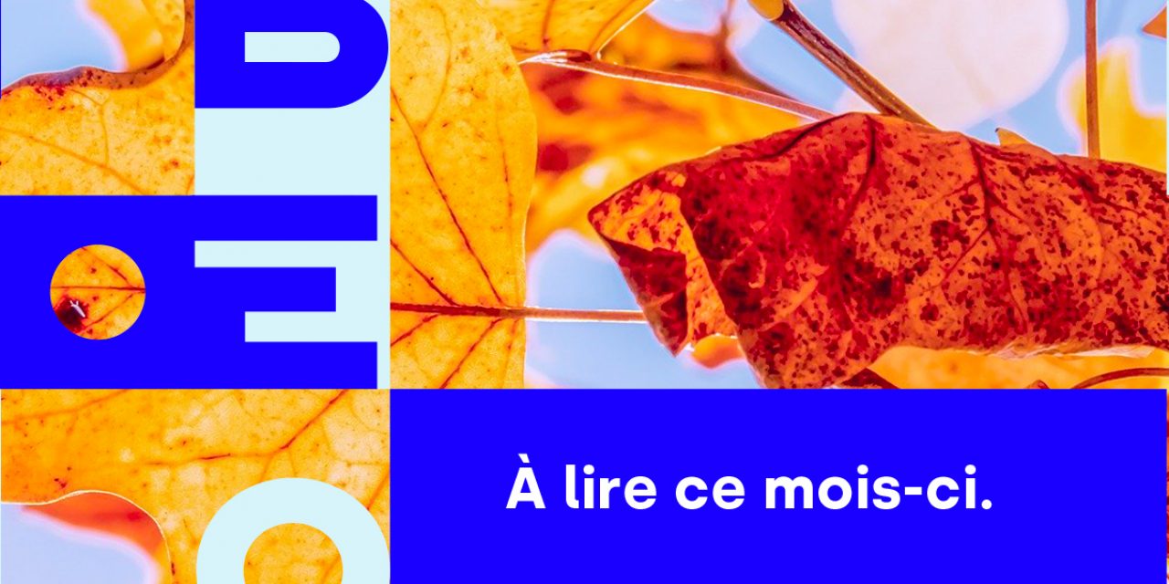 Image de feuilles d'automne avec le logo Libeo en forme géométrique